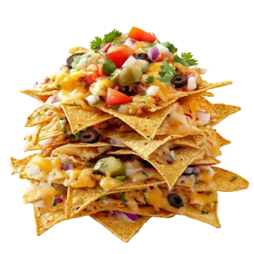 a stack of torta chips topped with cheese and black beans