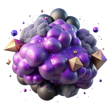 a bunch of purple and gold balloons