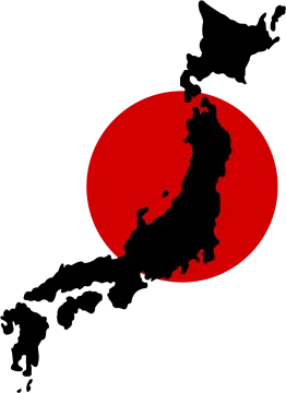 a map of japan with the sun in the background