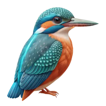 a blue and orange bird sitting on a white background