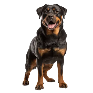 a large black and brown dog with its tongue out