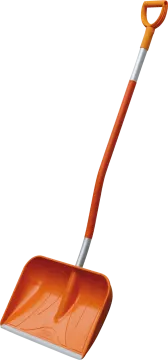 an orange shovel with a white handle