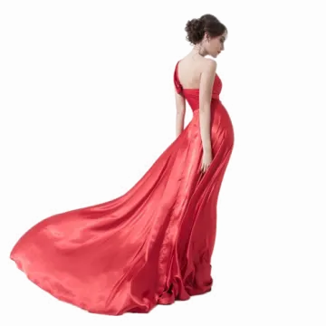 a woman in a long red dress