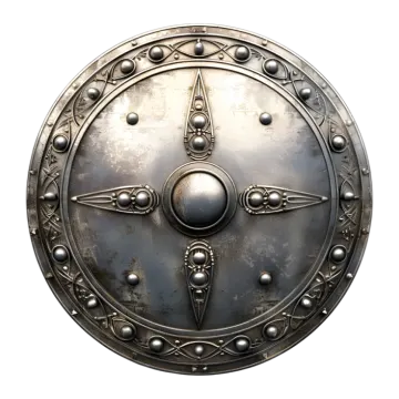 a metal shield on a white background