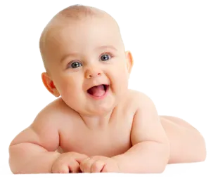 a baby laying on the floor with its mouth open