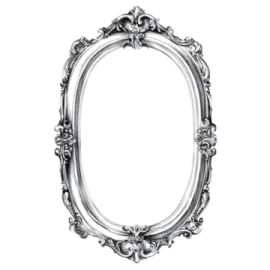 a silver oval frame on a white background