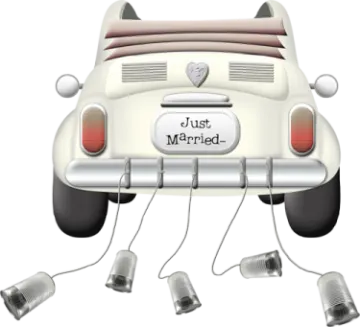 a white car with the word just married on it