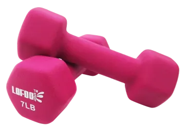 a pair of pink dumbs on white background