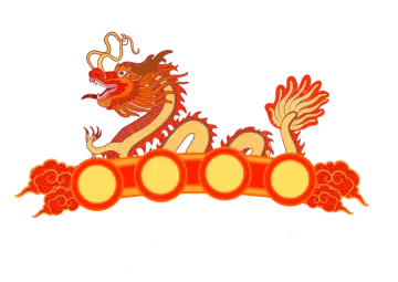 a red and yellow dragon on a white background