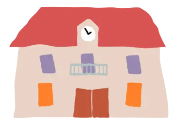 a drawing of a house with a red roof