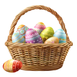 a basket filled with colorful easter eggs