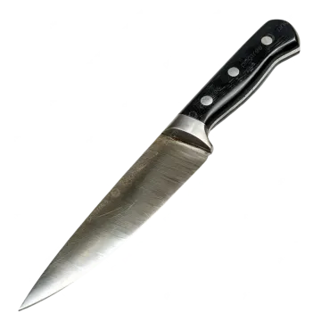 a knife with a black handle on a white background