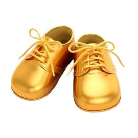 a pair of gold baby shoes
