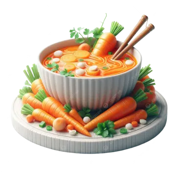 a bowl of carrot soup with carrots and parise
