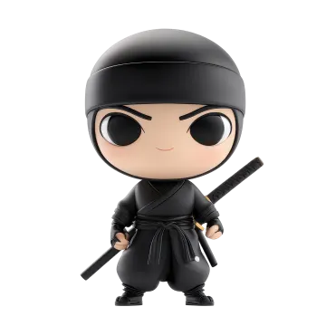 a black and white figure of a ninja with a sword