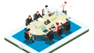 a group of people sitting around a conference table