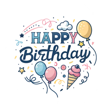 a happy birthday card with balloons and cons
