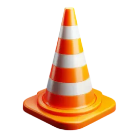an orange and white traffic cone on a white background