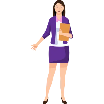 a woman in a business suit holding a folder