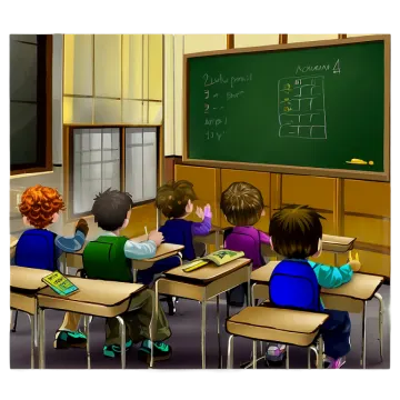 a group of children sitting at desks in a classroom
