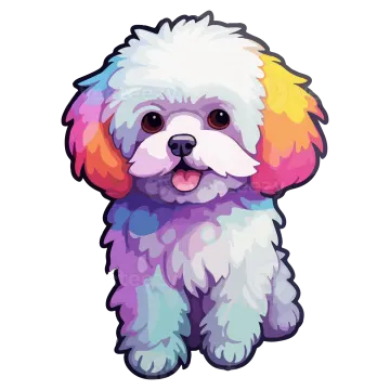a cute little dog with colorful hair and big eyes