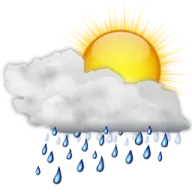 a cloud with rain and sun in the background