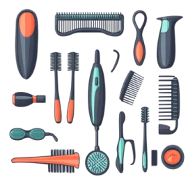 a set of different hair brushes and combs