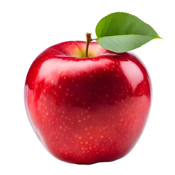 an apple with a leaf on top