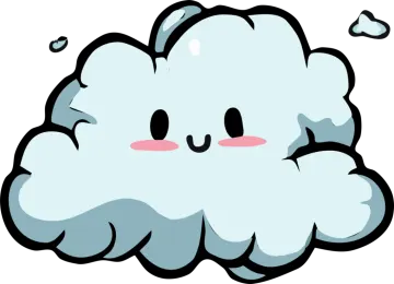 a cartoon cloud with pink cheeks and eyes