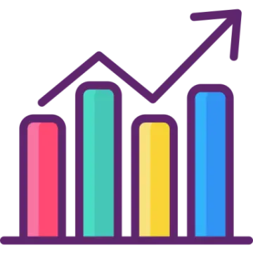 a bar chart with an arrow pointing upward