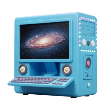 an old computer with a space theme on it