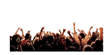 a crowd of people raising their hands in the air