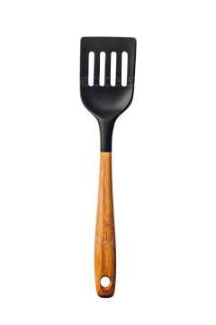 a black spat with a wooden handle
