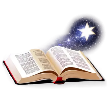 an open book with a star in the background