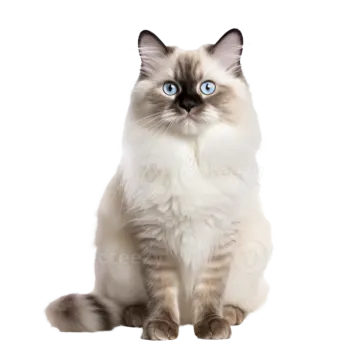 a cat with blue eyes sitting down