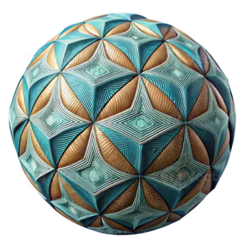 a blue and gold ball with geometric patterns