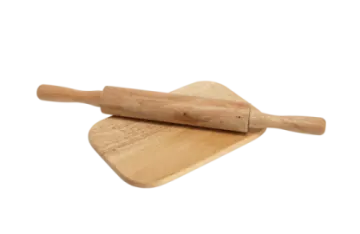 a wooden rolling board on a white background