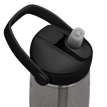 a black and white water bottle with a handle