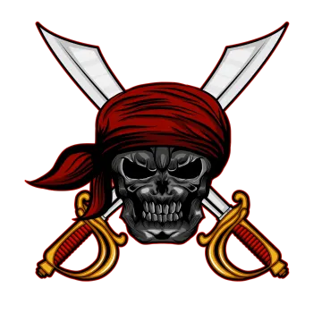 a pirate skull with two crossed swords