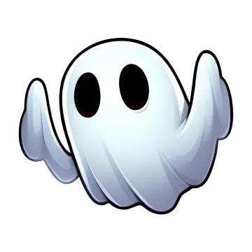 a white ghost with black eyes and a black nose