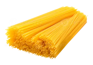 a pile of spaghetti noodles on a white background