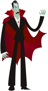 a cartoon dracula with a red cape and black cloak