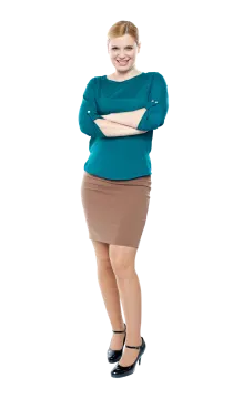 a woman standing with her arms crossed