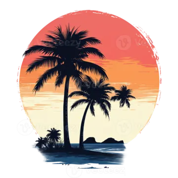 a palm tree on the beach at sunset