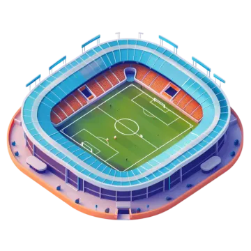 a soccer stadium with blue and orange seats