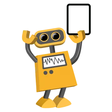 a robot holding up a smart phone
