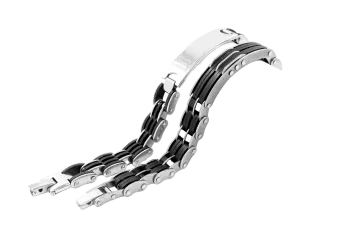 an image of a black and silver bracelet