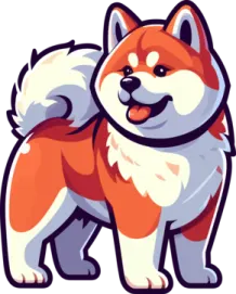 a red and white dog standing on a white background