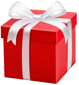 a red gift box with a white bow