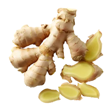 a close up of sliced gingers on a white background